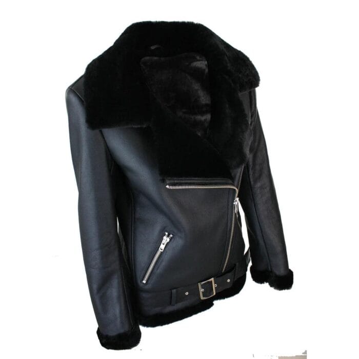 Womens Shearling Sheepskin Flying Jacket Soft Brown Wool & Sealed Leather Outer - Knighthood Store