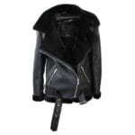 Womens Shearling Sheepskin Flying Jacket Soft Brown Wool & Sealed Leather Outer - Knighthood Store