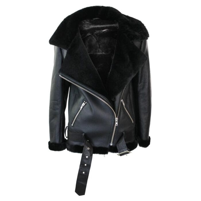 Womens Shearling Sheepskin Flying Jacket Soft Brown Wool & Sealed Leather Outer - Knighthood Store