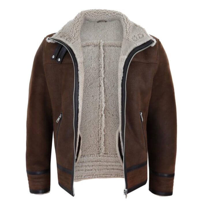 Mens Real Sherling Sheepskin Zip Pilot Flying Jacket Retro Vintage WW2 Tailored - Knighthood Store