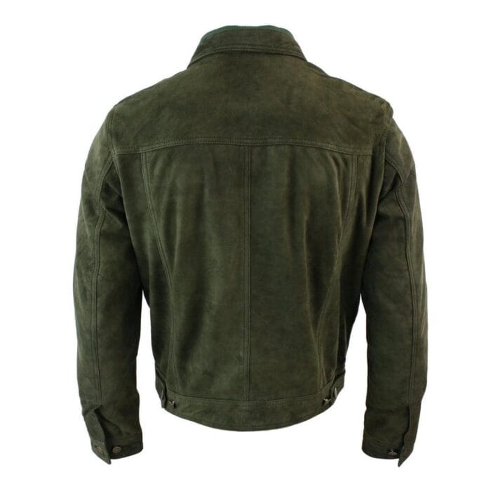 Mens Vintage Short Denim Style Retro Real Suede Leather Jean Jacket Casual - Knighthood Store