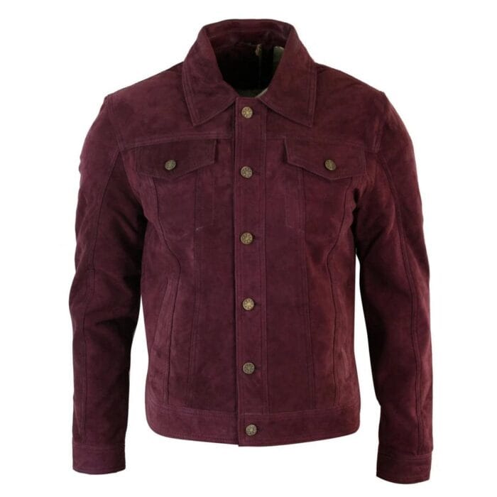 Mens Vintage Short Denim Style Retro Real Suede Leather Jean Jacket Casual - Knighthood Store