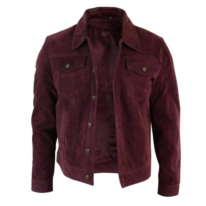 Mens Vintage Short Denim Style Retro Real Suede Leather Jean Jacket Casual - Knighthood Store