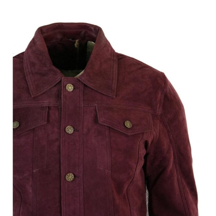 Mens Vintage Short Denim Style Retro Real Suede Leather Jean Jacket Casual - Knighthood Store