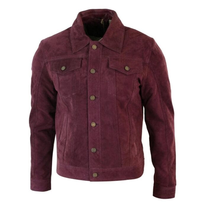 Mens Vintage Short Denim Style Retro Real Suede Leather Jean Jacket Casual - Knighthood Store