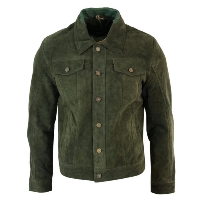 Mens Vintage Short Denim Style Retro Real Suede Leather Jean Jacket Casual - Knighthood Store