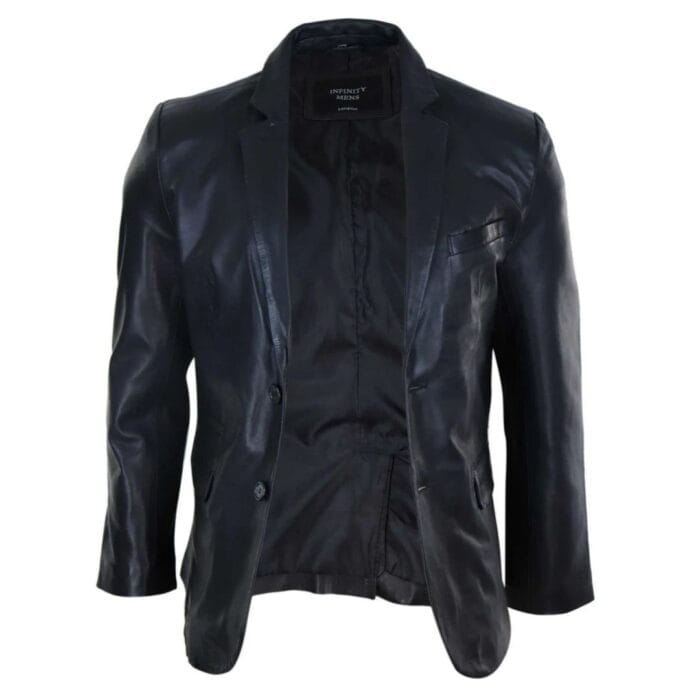 Mens Slim Fit Classic Genuine Leather 2 Button Blazer Jacket Vintage - Knighthood Store