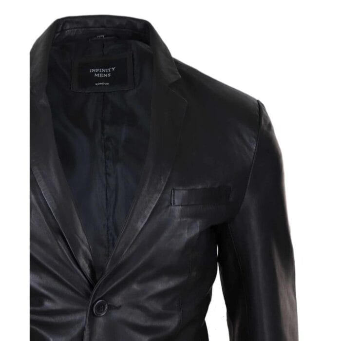 Mens Slim Fit Classic Genuine Leather 2 Button Blazer Jacket Vintage - Knighthood Store