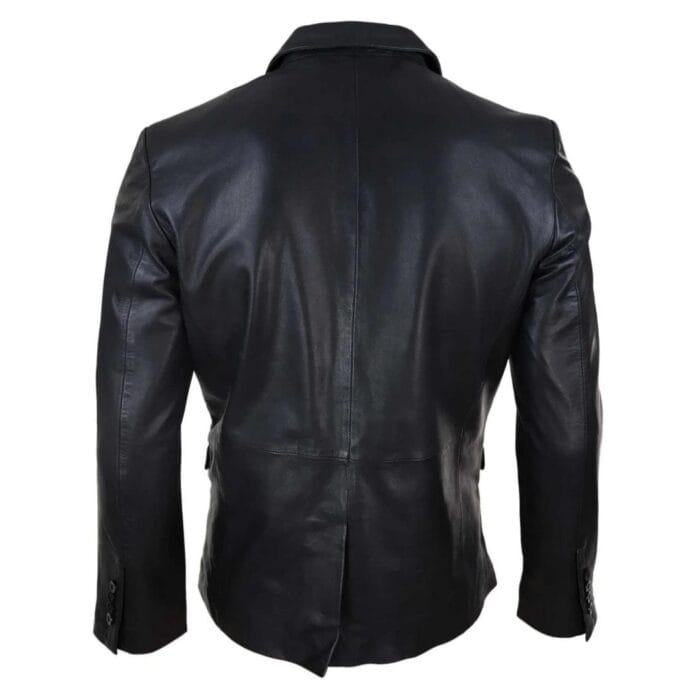 Mens Slim Fit Classic Genuine Leather 2 Button Blazer Jacket Vintage - Knighthood Store