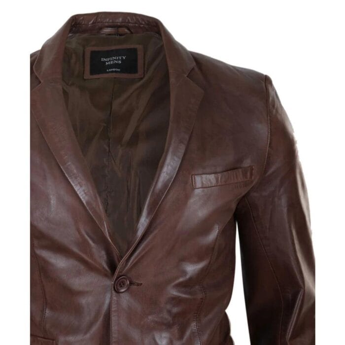 Mens Slim Fit Classic Genuine Leather 2 Button Blazer Jacket Vintage - Knighthood Store