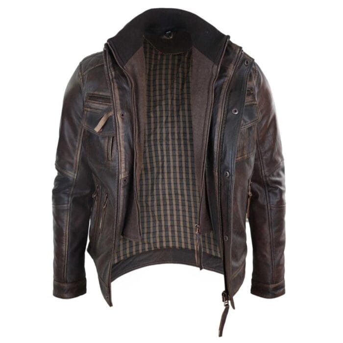 Mens Distressed Genuine Leather Biker Jacket Vintage Brown - Knighthood Store