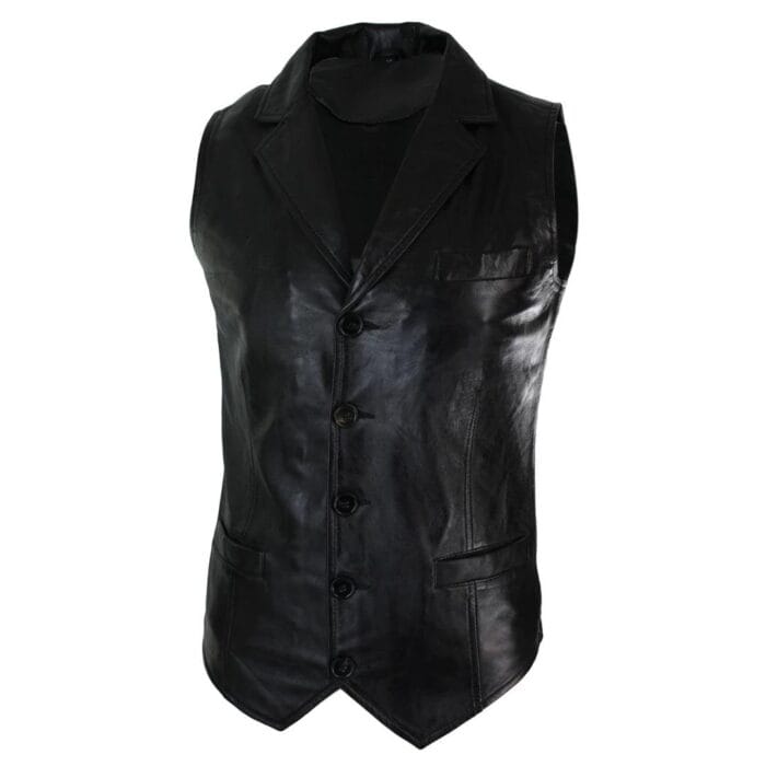 Mens Real Leather Tan Brown Black Burgundy Smart Casual Gilet Waistcoat Vintage Retro - Knighthood Store