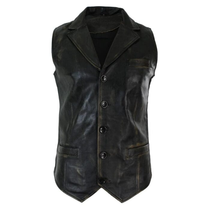 Mens Real Leather Tan Brown Black Burgundy Smart Casual Gilet Waistcoat Vintage Retro - Knighthood Store