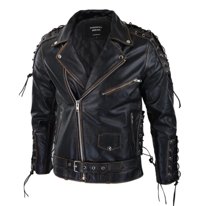 Mens Live To Ride Cow Hide Real Leather Jacket Original Cross Zip Brando Biker Motorcycle - Knighthood Store