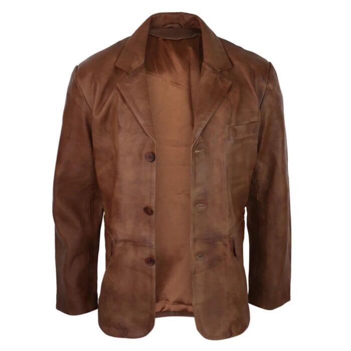 Mens Real Leather Jacket Black Smart Casual Classic Blazer Retro Vintage - Knighthood Store