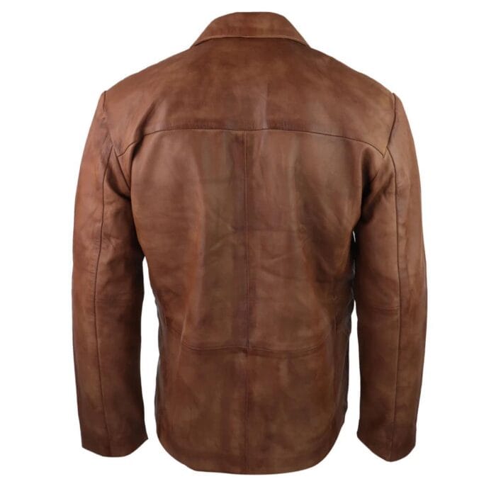 Mens Real Leather Jacket Black Smart Casual Classic Blazer Retro Vintage - Knighthood Store