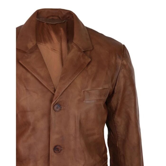 Mens Real Leather Jacket Black Smart Casual Classic Blazer Retro Vintage - Knighthood Store