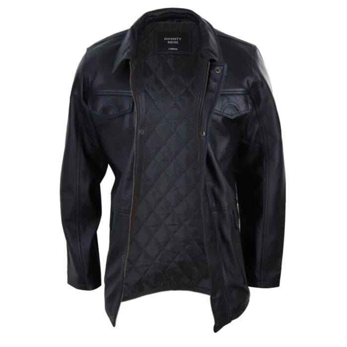Mens Classic Real Leather Safari Jacket Over Coat Soft Napa Leather Regular Fit - Knighthood Store