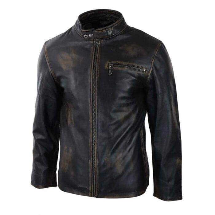 Mens Classic Nehru Real Leather Jacket Black Brown Vintage Zipped Classic - Knighthood Store