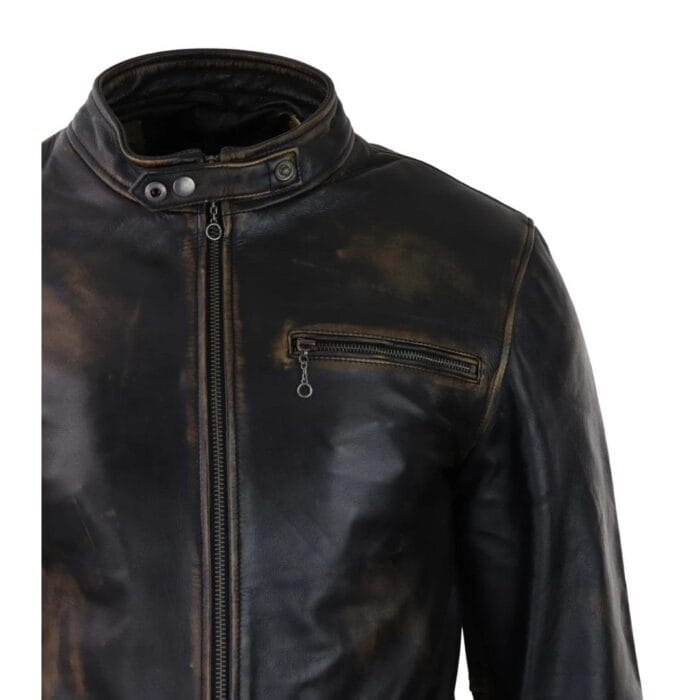 Mens Classic Nehru Real Leather Jacket Black Brown Vintage Zipped Classic - Knighthood Store