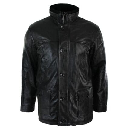 Mens Slim Fit Real Leather Safari Military Army Hunting Jacket Black Brown - Knighthood Store