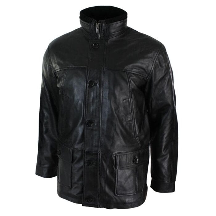 Mens Slim Fit Real Leather Safari Military Army Hunting Jacket Black Brown - Knighthood Store