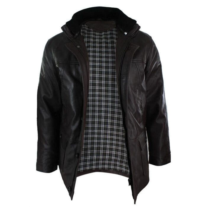 Mens Slim Fit Real Leather Safari Military Army Hunting Jacket Black Brown - Knighthood Store