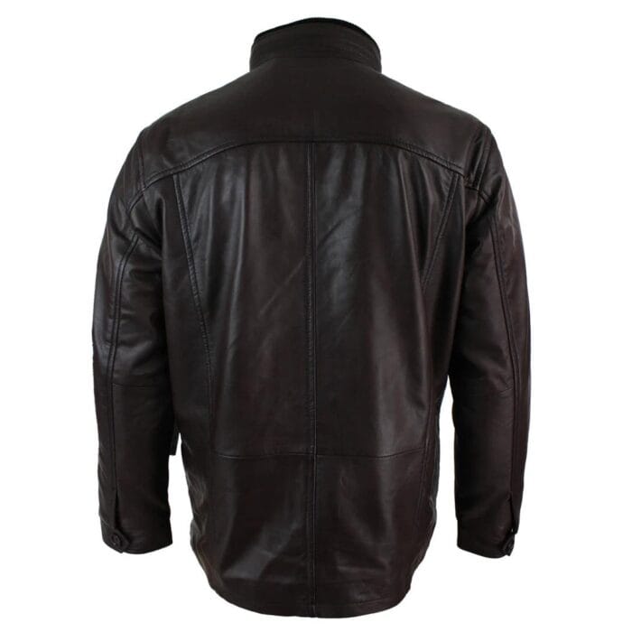 Mens Slim Fit Real Leather Safari Military Army Hunting Jacket Black Brown - Knighthood Store