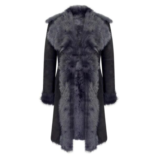 Black Grey 3/4 Length Ladies Suede Real Toscana Sheepskin Coat Tailored Fit - Knighthood Store