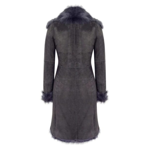 Black Grey 3/4 Length Ladies Suede Real Toscana Sheepskin Coat Tailored Fit - Knighthood Store