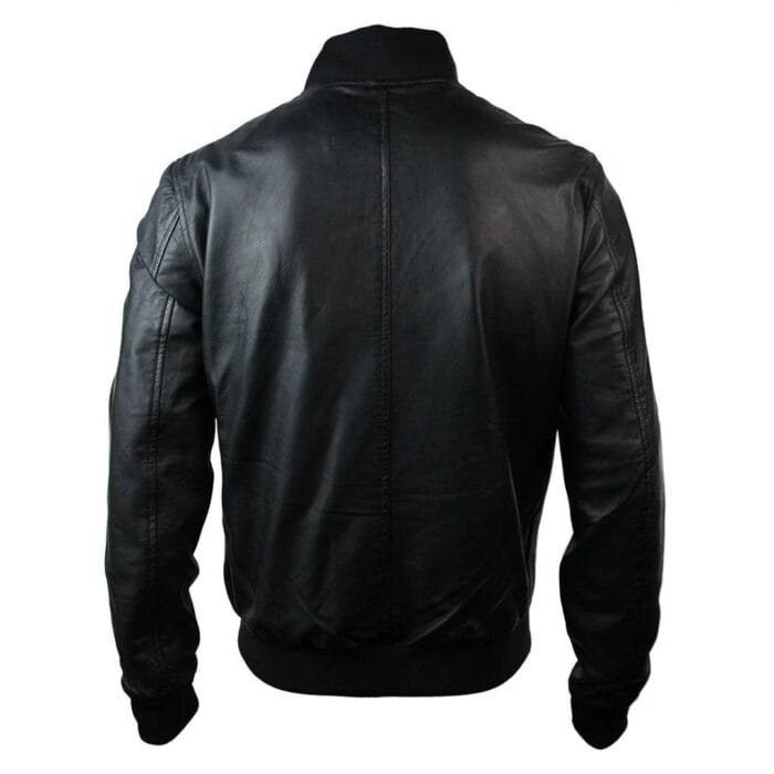 Mens Slim Fit Real Leather Black Varsity Bomber Jacket Classic Retro Black Brown - Knighthood Store