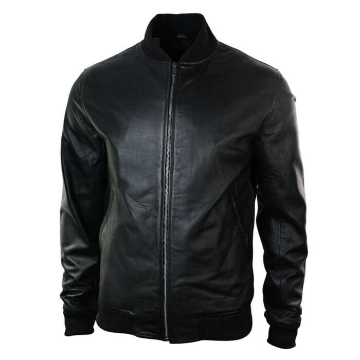 Mens Slim Fit Real Leather Black Varsity Bomber Jacket Classic Retro Black Brown - Knighthood Store