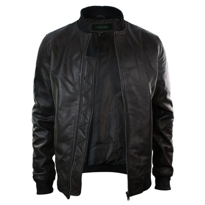 Mens Slim Fit Real Leather Black Varsity Bomber Jacket Classic Retro Black Brown - Knighthood Store