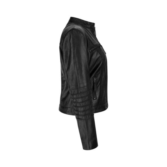 Ladies Biker Jacket Vintage Real Leather Zipped Fit Nehru Collar Japanese Style - Knighthood Store