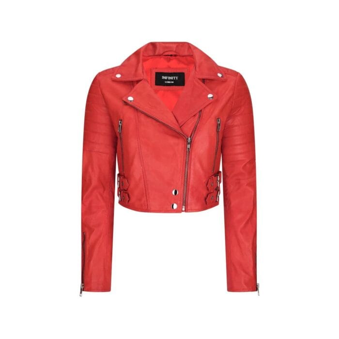 Womens Short Real Leather Jacket Cross Zip Biker Slim Fit Brando Soft Classic - Knighthood Store