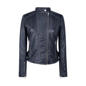 Ladies Real Leather Jacket Cross Zip Brando Nehru Collarless Soft Slim Fit - Knighthood Store