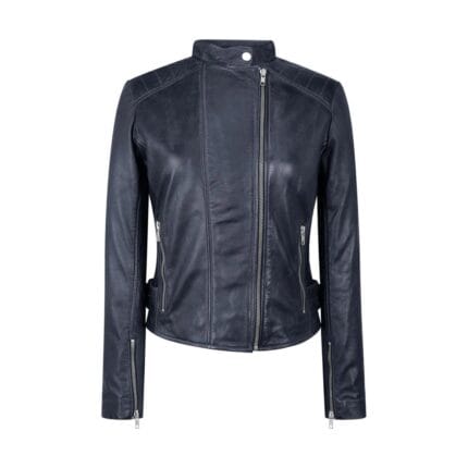 Ladies Real Leather Jacket Cross Zip Brando Nehru Collarless Soft Slim Fit - Knighthood Store