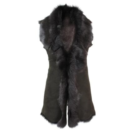 Ladies Women Real Spanish Toscana Shearling Sheepskin Brown Leather Waistcoat Gillet - Knighthood Store