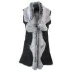 Ladies Women Real Spanish Toscana Shearling Sheepskin Black Grey Leather Waistcoat Gilet - Knighthood Store