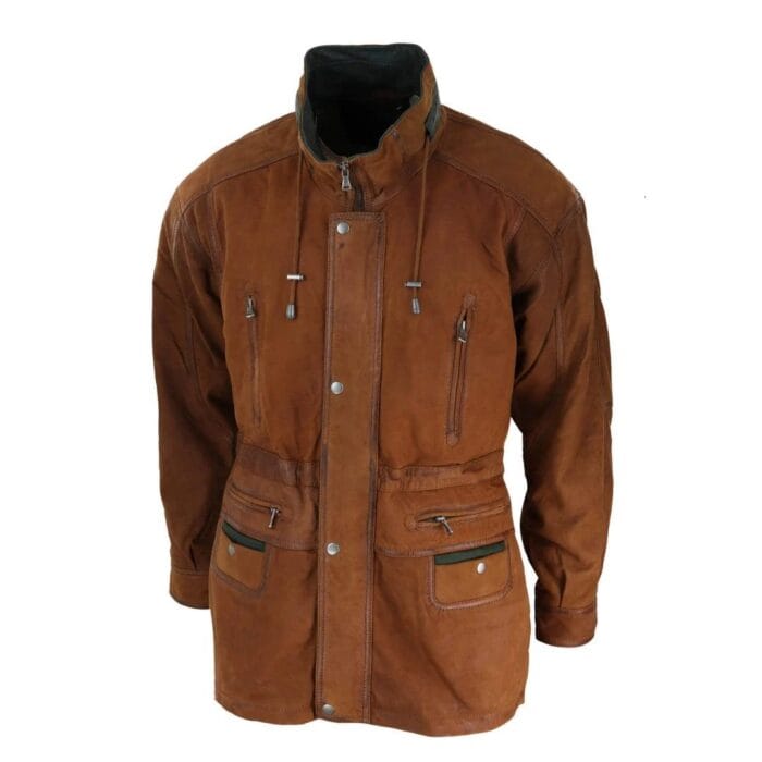 Mens Suede Genuine Safari Jacket Hunting Duffle Parka 3/4 Coat Classic Leather - Knighthood Store