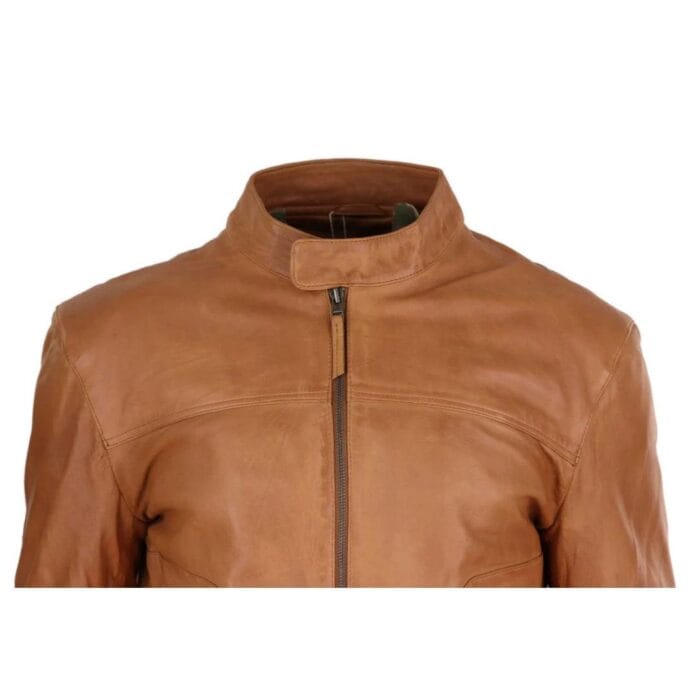 Mens Classic Casual Genuine Leather Biker Style Jacket Collarless Retro - Knighthood Store