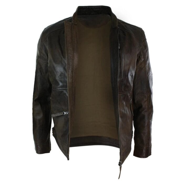 Mens Zipped Biker Style Smart Casual Real Leather Jacket Black Brown Olive Urban - Knighthood Store