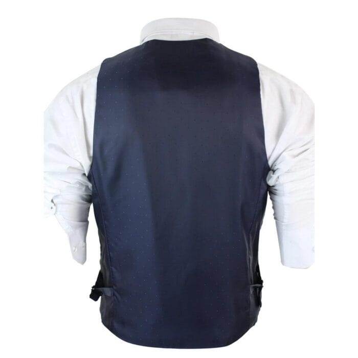 Mens Herringbone Tweed Vintage Check Waistcoat Velvet Trim Blue Brown Grey - Knighthood Store