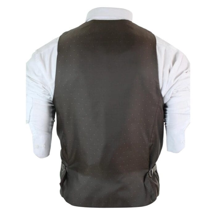 Mens Herringbone Tweed Vintage Check Waistcoat Velvet Trim Blue Brown Grey - Knighthood Store