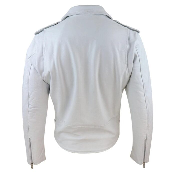 Mens Real Leather Biker Jacket Cross Zip Brando White Hide Grease Classic - Knighthood Store