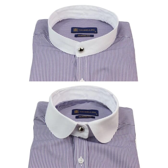 Mens Retro 1920s Shirt Vintage Classic Removable Collar Stripe Grandad Nehru Shelby Penny Button - Knighthood Store