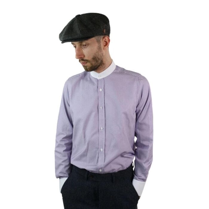 Mens Retro 1920s Shirt Vintage Classic Removable Collar Stripe Grandad Nehru Shelby Penny Button - Knighthood Store