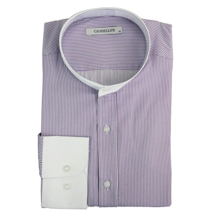 Mens Retro 1920s Shirt Vintage Classic Removable Collar Stripe Grandad Nehru Shelby Penny Button - Knighthood Store