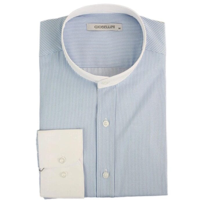 Mens Retro 1920s Shirt Vintage Classic Removable Collar Stripe Grandad Nehru Shelby Penny Button - Knighthood Store