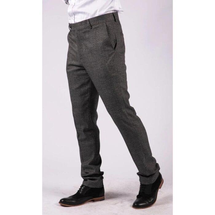 Mens Black Tweed Trousers Check Vintage 1920s Gatsby Blinders Tailored Fit Grey Blue - Knighthood Store